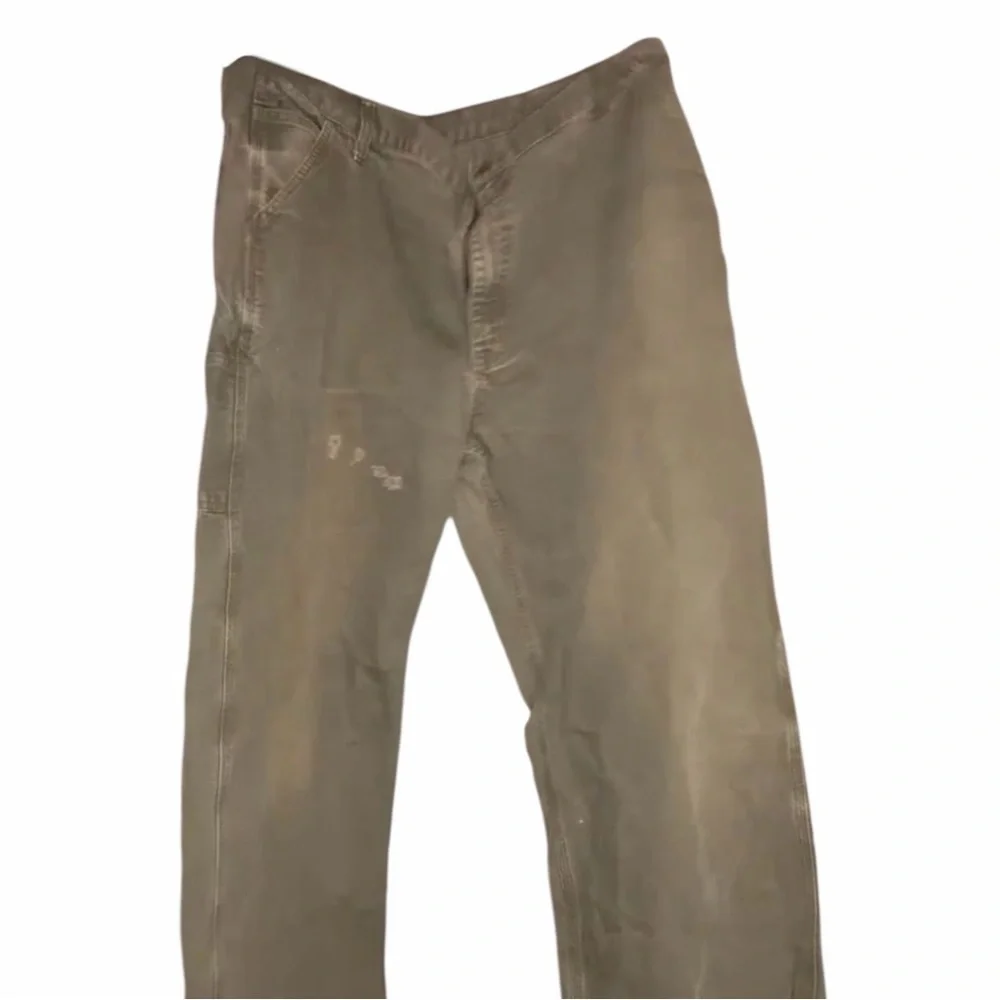 Sun-Faded Moss Carhartt Carpenter Work Pants • Thrashed Workwear Vibe 40x32